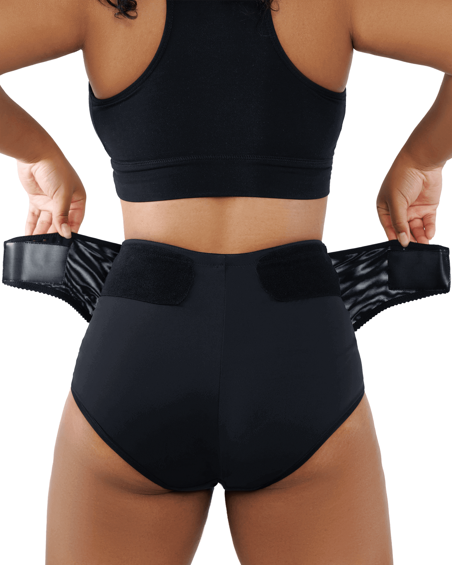 Posterior view of RoseRelief™ Postpartum Recovery Undergarment showing the adjustable belly wrap for supportive, customizable postpartum recovery.